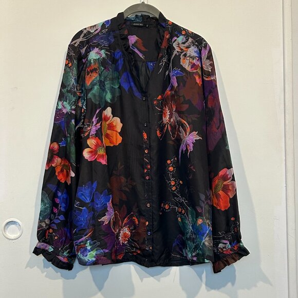 Johnny WasJolene Floral Silk Ruffled Long Sleeve Blouse - Picture 6 of 11